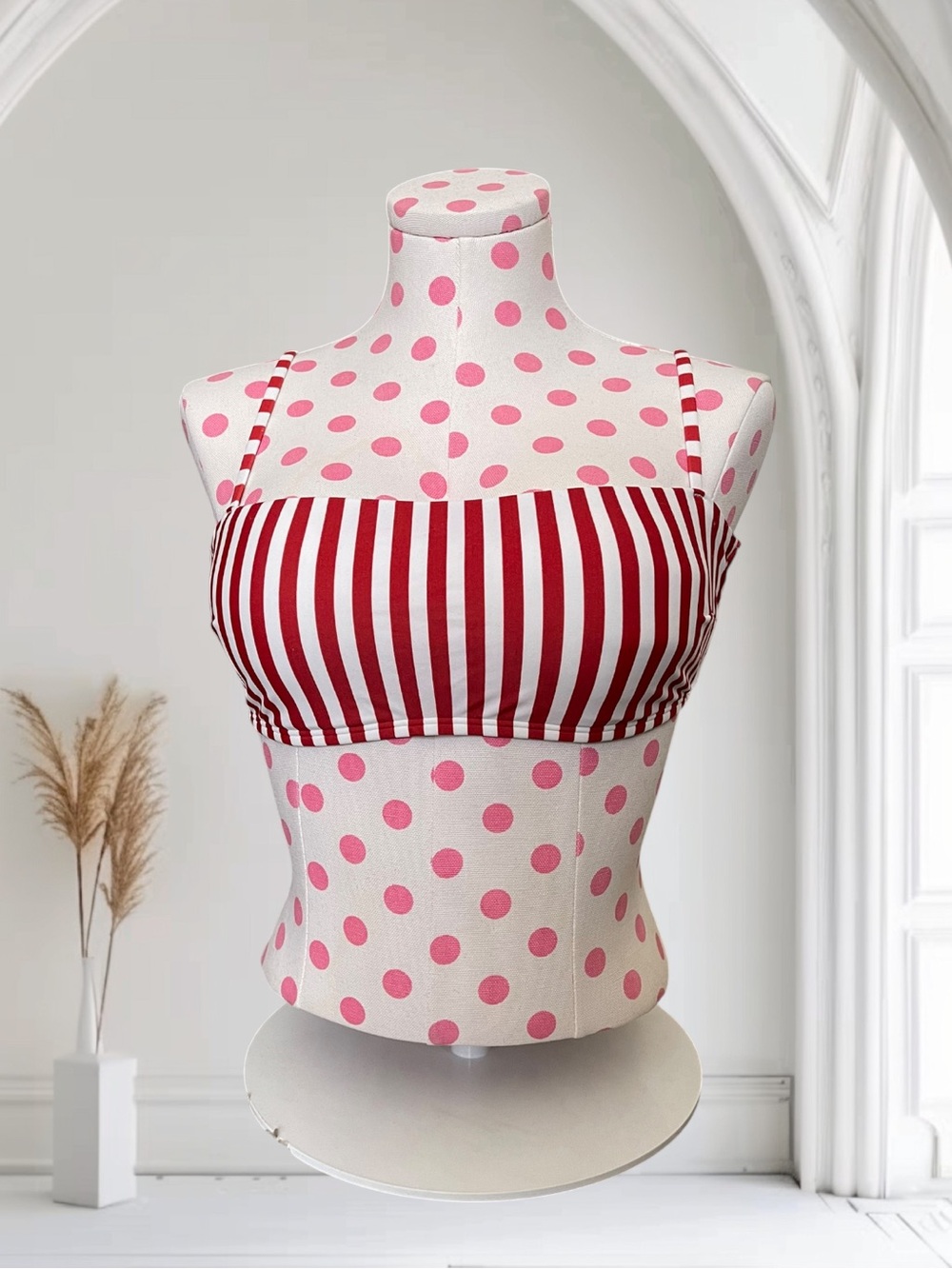 Hollister Red and White Striped Squareneck Bikini Top